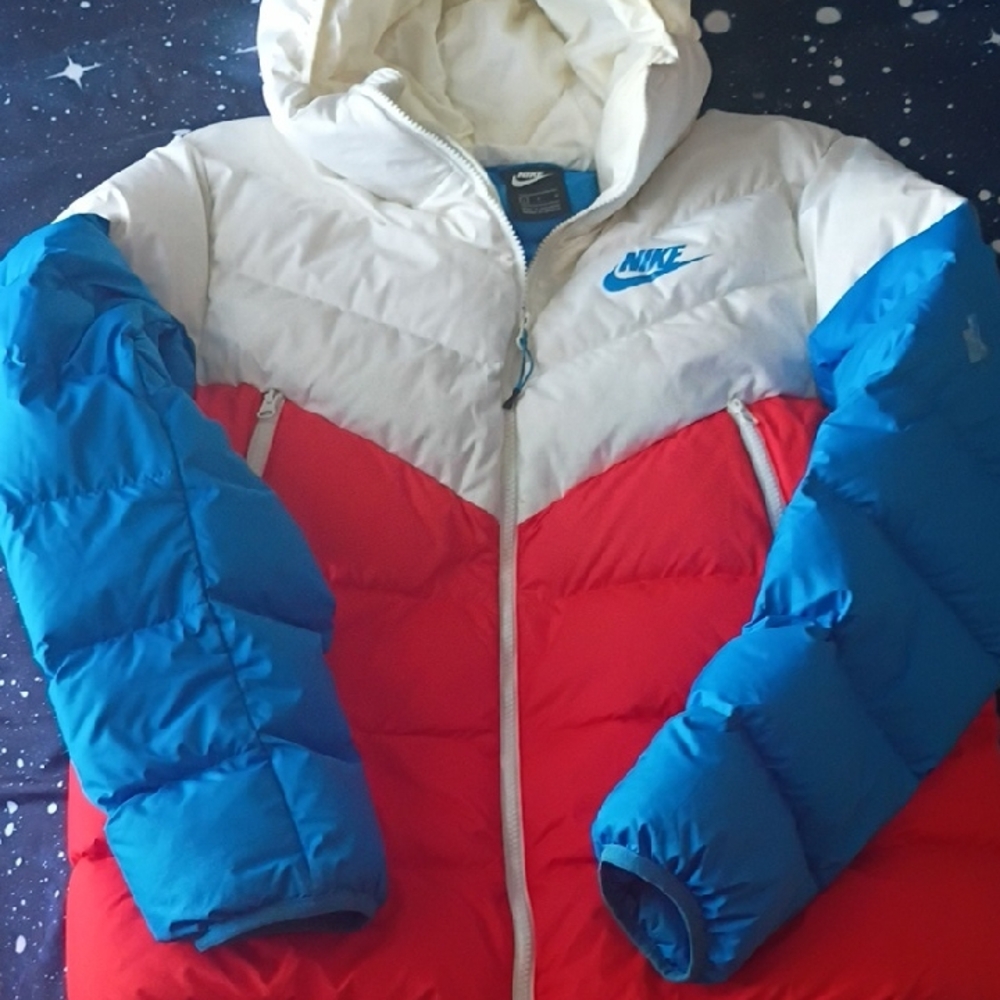 Nike Kids Tri-Color Puffer Jacket - Red, Blue, and White